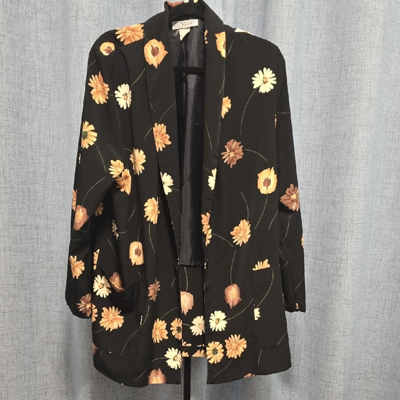 Kensington Square Jackets & Blazers - Vintage 90s Kensington Square Floral Black Women's Oversized Blazer Size Large